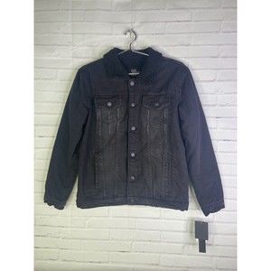 Jaywalker Big Kid Boys Denim Jean Jacket Sherpa Lined Black Distressed Size L